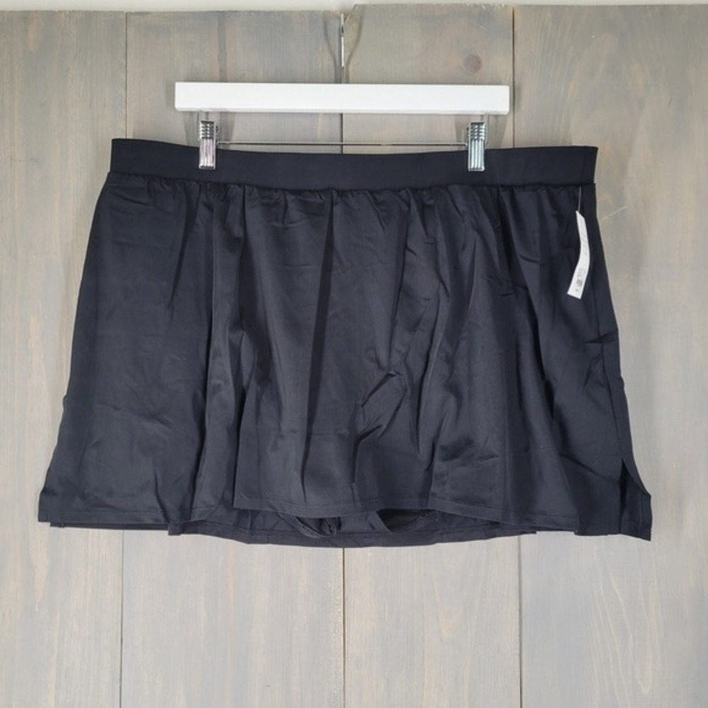 Cacique Swim Skirt Women 26 Black New Solid Attached Brief Plus Size‎